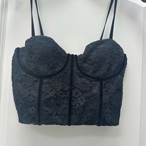 Alice + Olivia Black Lace Crop Top